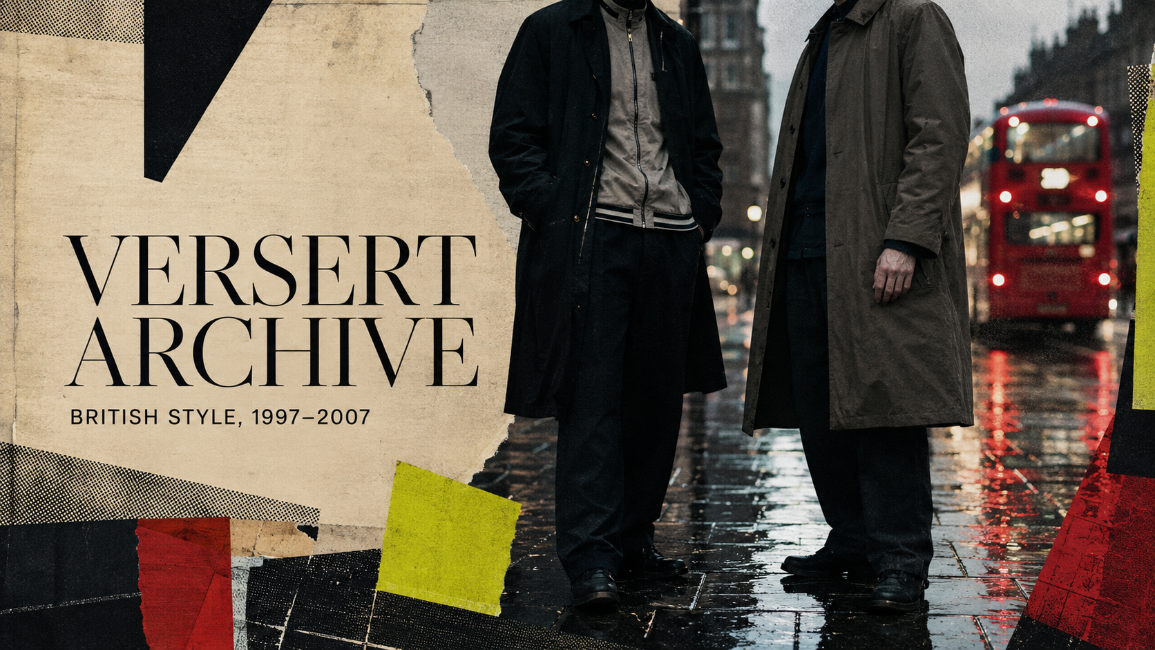 Rainy London fashion editorial collage for Versert Archive